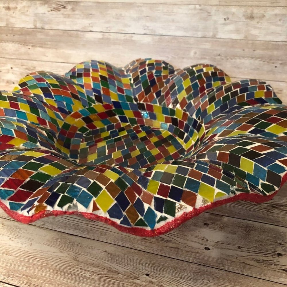 COPY - Wave shaped Mosaic Glass Bowl. Multicolored